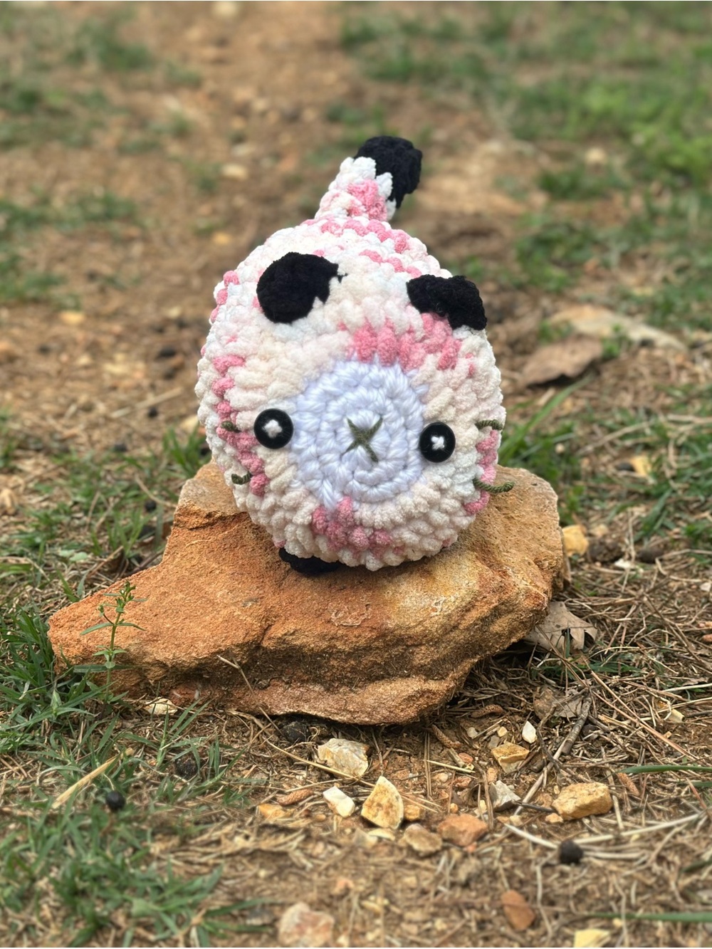 Handmade Plush Cat - White & Pink Soft Toy